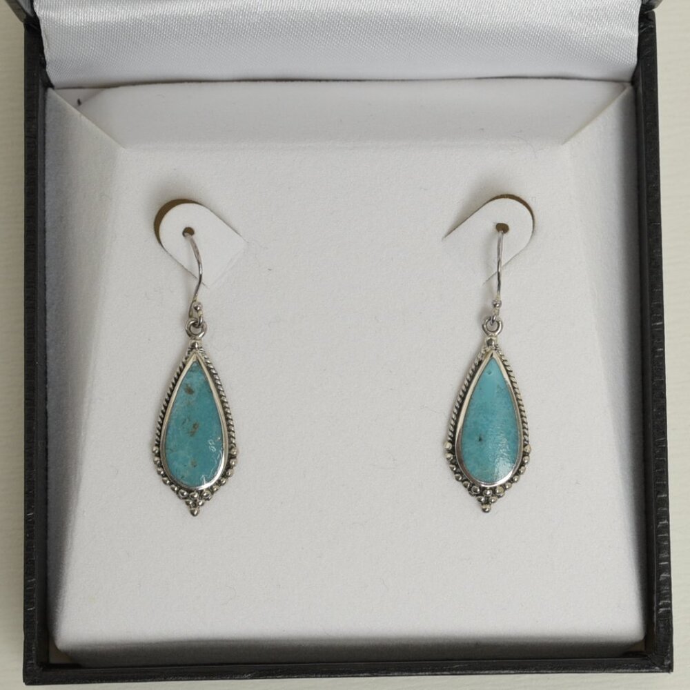 Boma Pear Cut Turquoise Drop Earrings in Sterling Silver